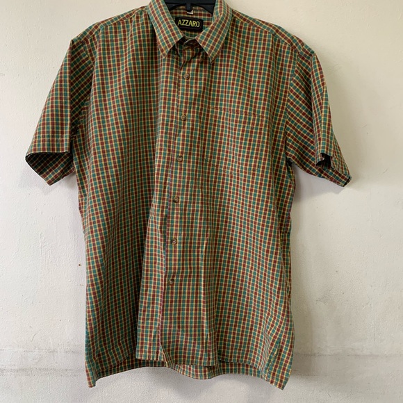AZZARO Designer Men’s Shirt, Green color check, cotton material, M- size, - Picture 6 of 10